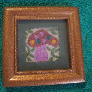 Mushroom Embroidery -Handsewn Embroidery- Framed- Wall Decor- Fiber Arts